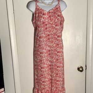 Ladies pink and dusty rose floral spaghetti strap shoulder tie sundress